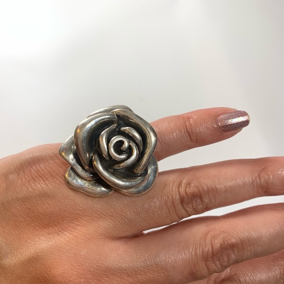 Silver Rose Statement Ring - Picture 2 of 5